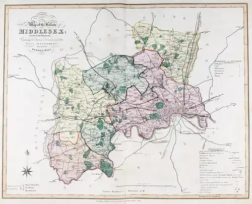 New Map of the County of Middlesex; Divided into Hundreds; Containing the District Divisions and other Local A
