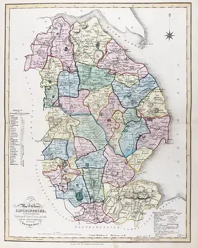 New Map of the County of Lincolnshire; Divided into Hundreds; Containing the District Divisions and other Loca