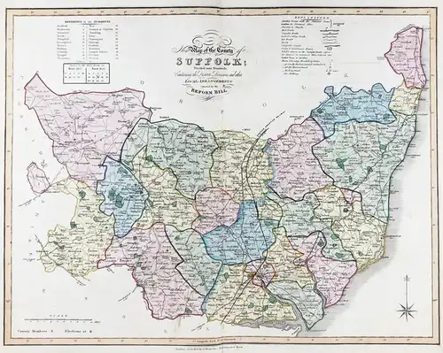 New Map of the County of Suffolk; Divided into Hundreds; Containing the District Divisions and other Local Arr