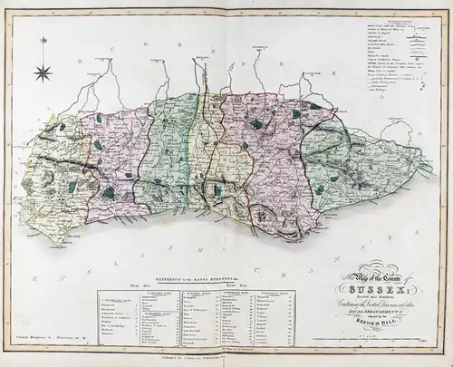 New Map of the County of Sussex; Divided into Hundreds; Containing the District Divisions and other Local Arra