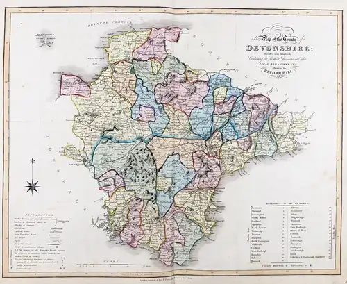 New Map of the County of Devonshire; Divided into Hundreds; Containing the District Divisions and other Local
