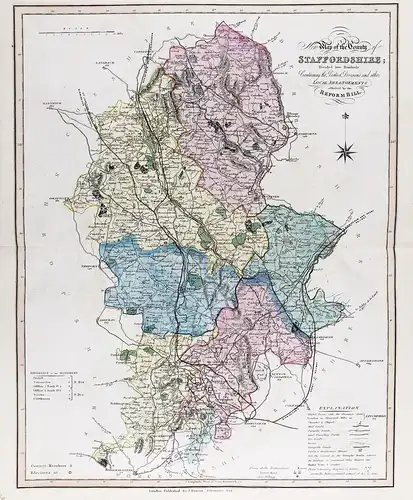 New Map of the County of Staffordshire; Divided into Hundreds; Containing the District Divisions and other Loc