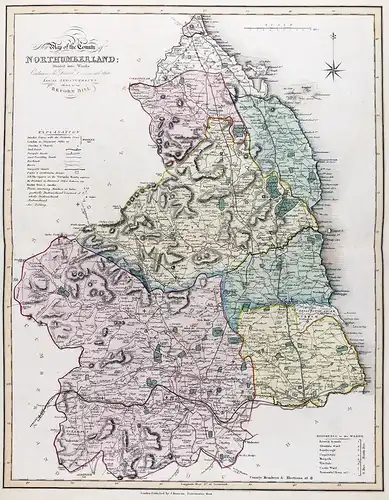 New Map of the County of Northumberland; Divided into Wards; Containing the District Divisions and other Local