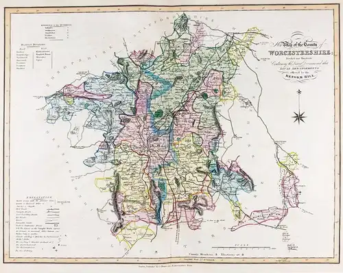 New Map of the County of Worcestershire; Divided into Hundreds; Containing the District Divisions and other Lo