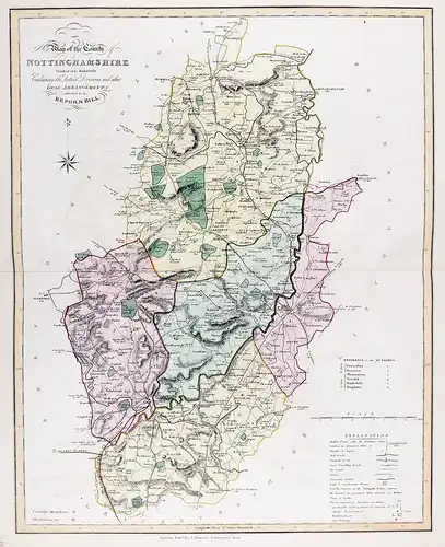 New Map of the County of Nottinghamshire; Divided into Hundreds; Containing the District Divisions and other L