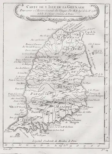 Carte de l'Isle de Grenade - Grenada Karibik Caribbean island Insel map Karte