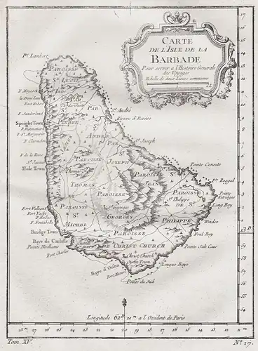 Carte de l'Isle de la Barbade - Barbados island ile Insel Antilles America Amerika map Karte