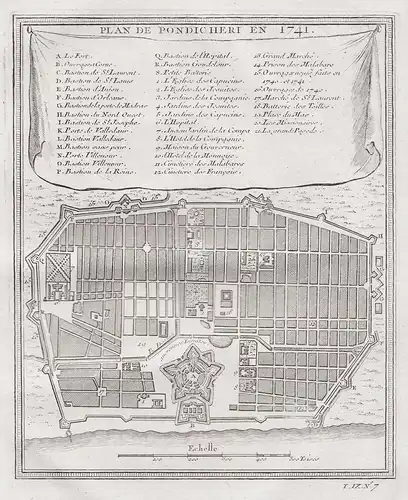 Plan de Pondicheri en 1741 - Puducherry India Indien Inde