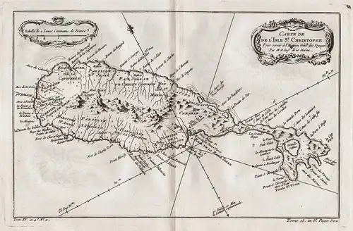Carte de de l'Isle St. Christophe - Saint Kitts Caribbean Karibik Island map Karte