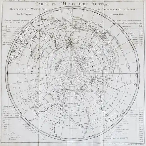 Carte de l'Hemisphere Austral - Australia South Pole New Zealand America map Karte