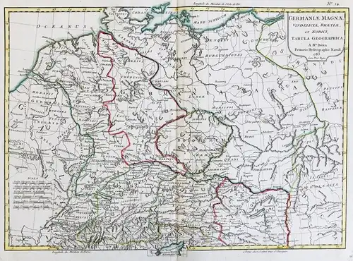Germaniae Magnae Vindeliciae, Rhaetiae et Norici Tabula Geographica - Germanien Germania Germanen