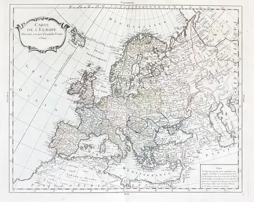 Carte de l'Europe Divisée en ses Grands Etats - Europe Europa continent Kontinent