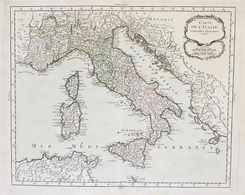 Carte de l'Italie et des Isles adjacentes - Italia Italy Italien Sicilia Sardegna Corsica Corse incisione cart