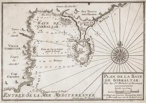 Plan de la Baye de Gibraltar - Gibraltar Espana Spain Spanien Espagne map maritime chart