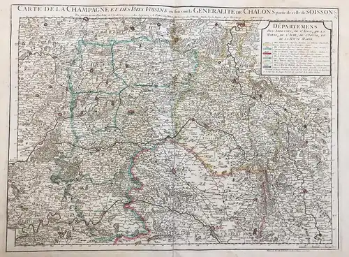 Carte de la Champagne et des Pays Voisins ou l'on voit la Generalite de Chalons - Champagne Reims Laon Soisson