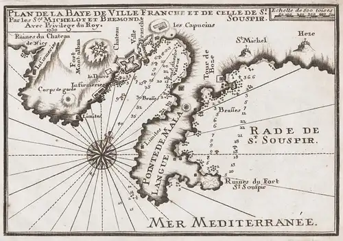 Plan de la Baye de Ville Franche et de celle de St. Souspir - Villefranche-sur-Mer Cote-d'Azur map carte marit