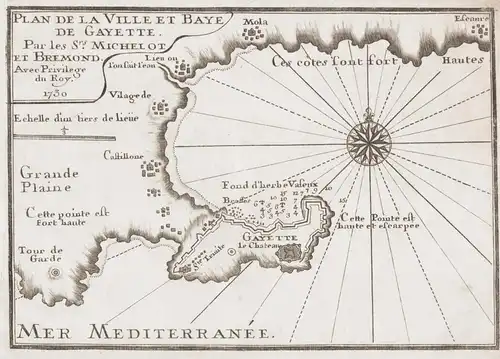 Plan de la Ville et Baye de Gayette - Gaeta Lazio Italia Italy Italien map carta maritime chart