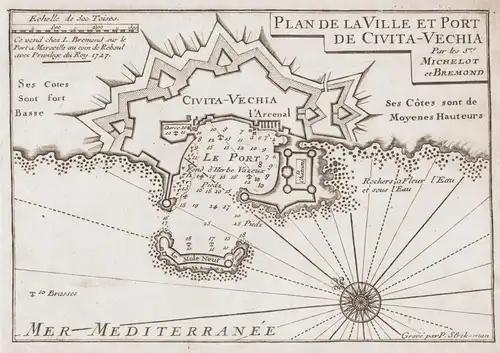 Plan de la Ville et Port de Civita-Vechia. - Civitavecchia Lazio Italia Italy Italien carta map maritime chart