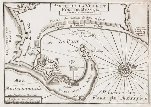 Plan de la Ville et Port de Messine - Messina Sizilia Sicily Sizilien map carta maritime chart