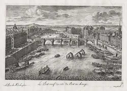 Le Pont-Neuf du costé du Pont au Change - Paris Pont Neuf Seine gravure estampe