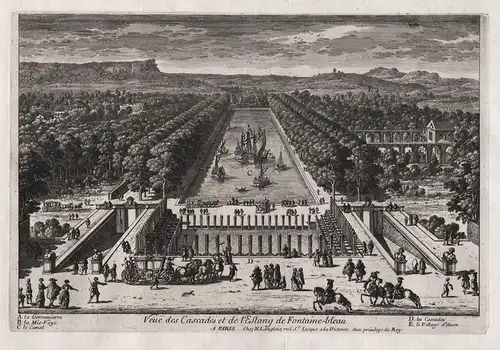 Veue des Cascades et de l'Estang de Fontaine-bleau.- Chateau de Fontainebleau Seine-et-Marne Schloß castle jar