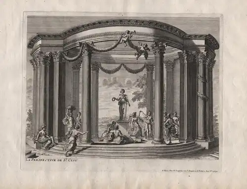 La Perspective de St. Clou - Chateau de Saint-Cloud Paris Grand Salon fresco Flora statue Tempel temple mythol