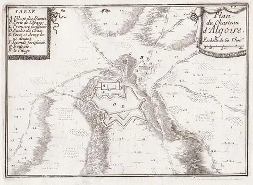 Plan du Chasteau d'Algoire - Alguaire Lerida Lleida Cataluna Spanien Espana Spain Plan map grabado
