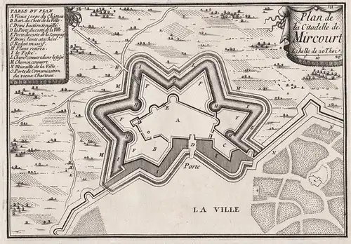 Plan de la Citadelle de Mircourt - Mirecourt Epinal Vosges Lorraine Lothringen gravure estampe