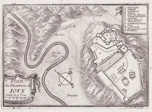 Plan du Chasteau de Joux - Fort de Joux La Cluse-et-Mijoux Doubs Bourgogne gravure estampe