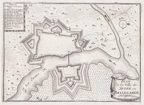 Plan de la Ville de Seure, ou Bellegarde - Seurre Beaune Cote-d'Or Bourgogne-Franche-Comte gravure estampe