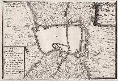 Plan de la Ville de Taguenau - Haguenau Bas-Rhin Grand-Est Alsace Elsass gravure estampe