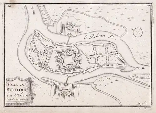 Plan du Fortlouis du Rhein - Fort-Louis Rhein Rhin Alsace Elsass gravure estampe