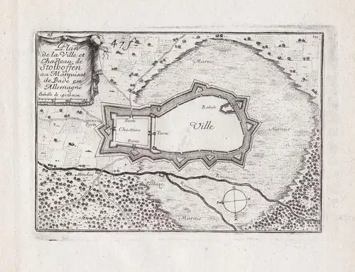 Plan de la Ville et Chasteau de Stolhoffen au Marquisat de Bade en Allemagne - Stollhofen Rheinmünster Rhein L
