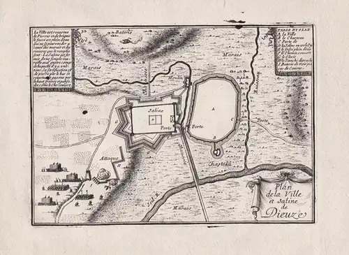 Plan de la Ville et Saline de Dieuse - Dieuze Moselle Lorraine Lothringen France gravure