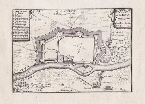 Plan de la Ville de Luneville - Luneville Meurthe-et-Moselle Lorraine Lothringen gravure estampe