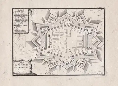 Plan de la Ville de Phaltsbourg - Phalsbourg Moselle Lorraine Lothringen estampe gravure