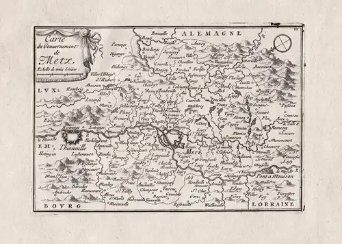 Carte du Gouvernement de Metz - Metz Thionville Pont-a-Mousson Moselle Lorraine Lothringen gravure estampe car