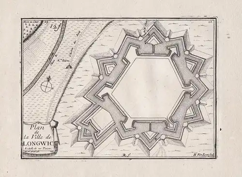 Plan de la Ville de Lonwi - Longwy Meurthe-et-Moselle Lorraine Lothringen gravure carte map