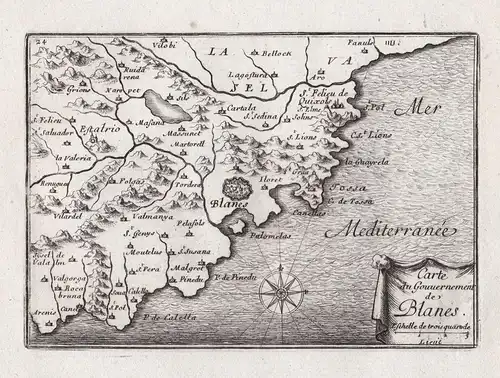 Carte du Gouvernement de Blanes - Blanes Costa Brava Spanien Espana Karte map grabado