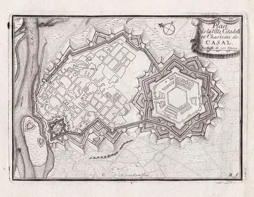 Plan de la Ville, Citadelle et Chasteau de Casal - Casale Monferrato Piemonte incisione Italia Italy Italien