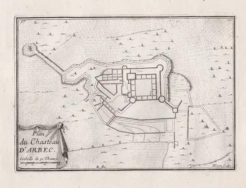 Plan du Chasteau d'Arbec - Arbeca Cataluna Lerida Espana Spain Spanien grabado