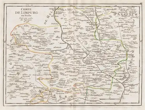 Comte de Limpurg en Suabe - Grafschaft Limburg Gaildorf Gschwend Bühlertann Obergröningen map Karte Le Rouge K