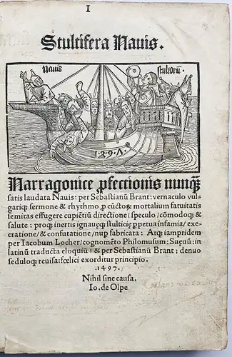 Stultifera Navis. (Das Narrenschiff, lat. von Jacobus Locher Philomusus.)