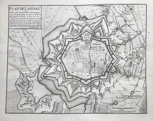 Plan de Landau avec tous les nouveaux Ouvrages come le Roi la fait fortifier par Mr. le Marechal de Vauban...