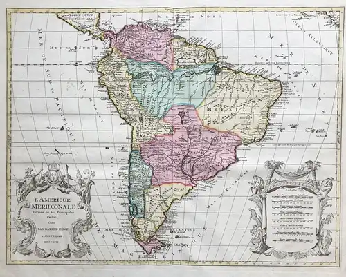 L'Amerique Meridionale divisée en ses Princiapels Parties - South America Südamerika Amerique du Sud continent
