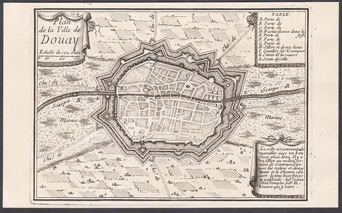 Plan de la Ville de Douay - Douai Hauts-de-France Plan fortification Fortifikation