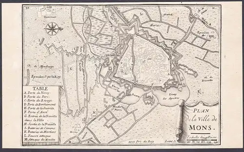 Plan de la Ville de Mons - Mons Bergen Wallonie Belgique Belgium Belgien Plan fortification Fortifikation