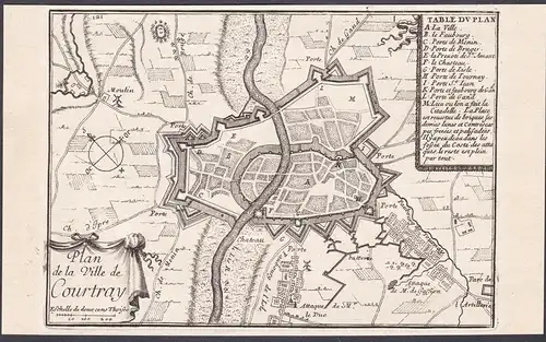 Plan de la Ville de Courtray - Courtray Kortrijk Menin Menen Vlaanderen Flandre Flanders Flandern Belgique Bel