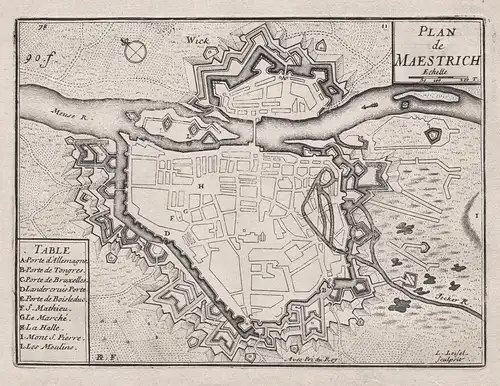 Plan de la Ville de Maestrich - Maastricht Nederland Niederlande Netherlands Holland Plan fortification Fortif