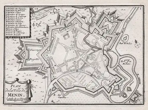 Plan de la Ville de Menin - Menen Menin Vlaanderen Belgique Belgium Belgien Plan fortification Fortifikation